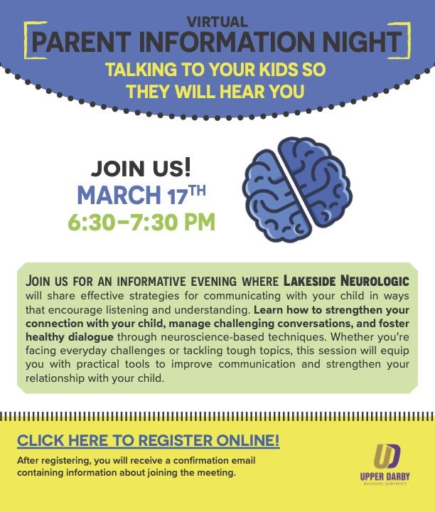   	 Virtual Parent Information Night with Lakeside Neurologic March 17